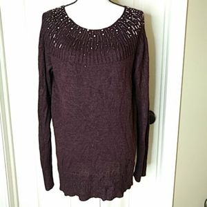 Apt. 9 Plum Embellished Sweater Boat-Neck Sz XL